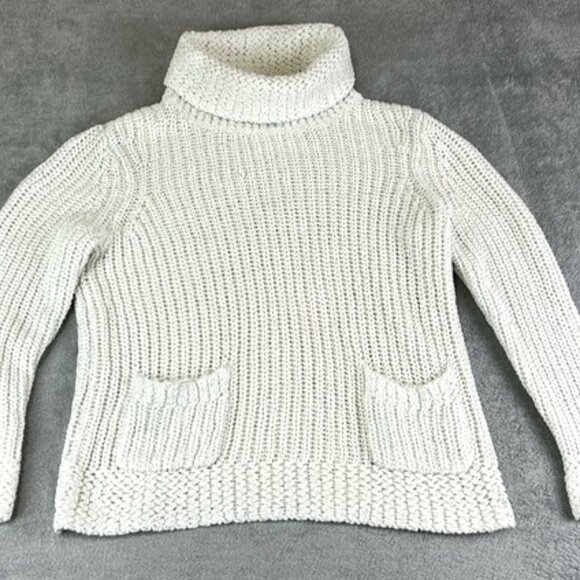 Chico's‎ 2 Us L White Turtleneck Loose Knit Sweater Pockets Lagenlook Classic - Picture 1 of 9